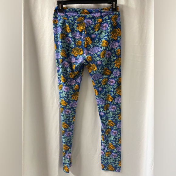 LulaRoe Blue Floral Patterned One Size Leggings - Picture 3 of 5